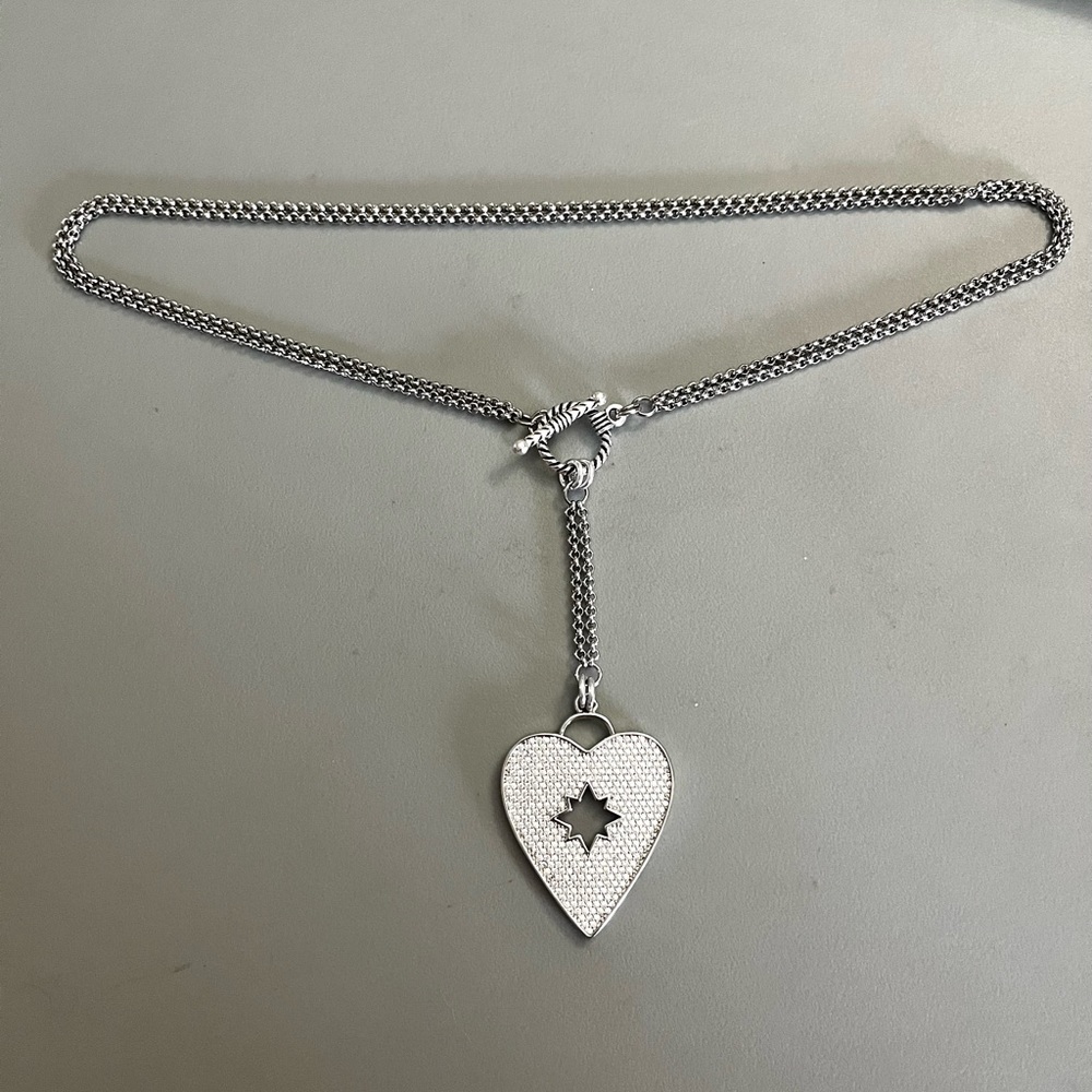 Clear cubic zirconia rhinestone cz heart silver lariat Y shape necklace - Picture 5 of 11
